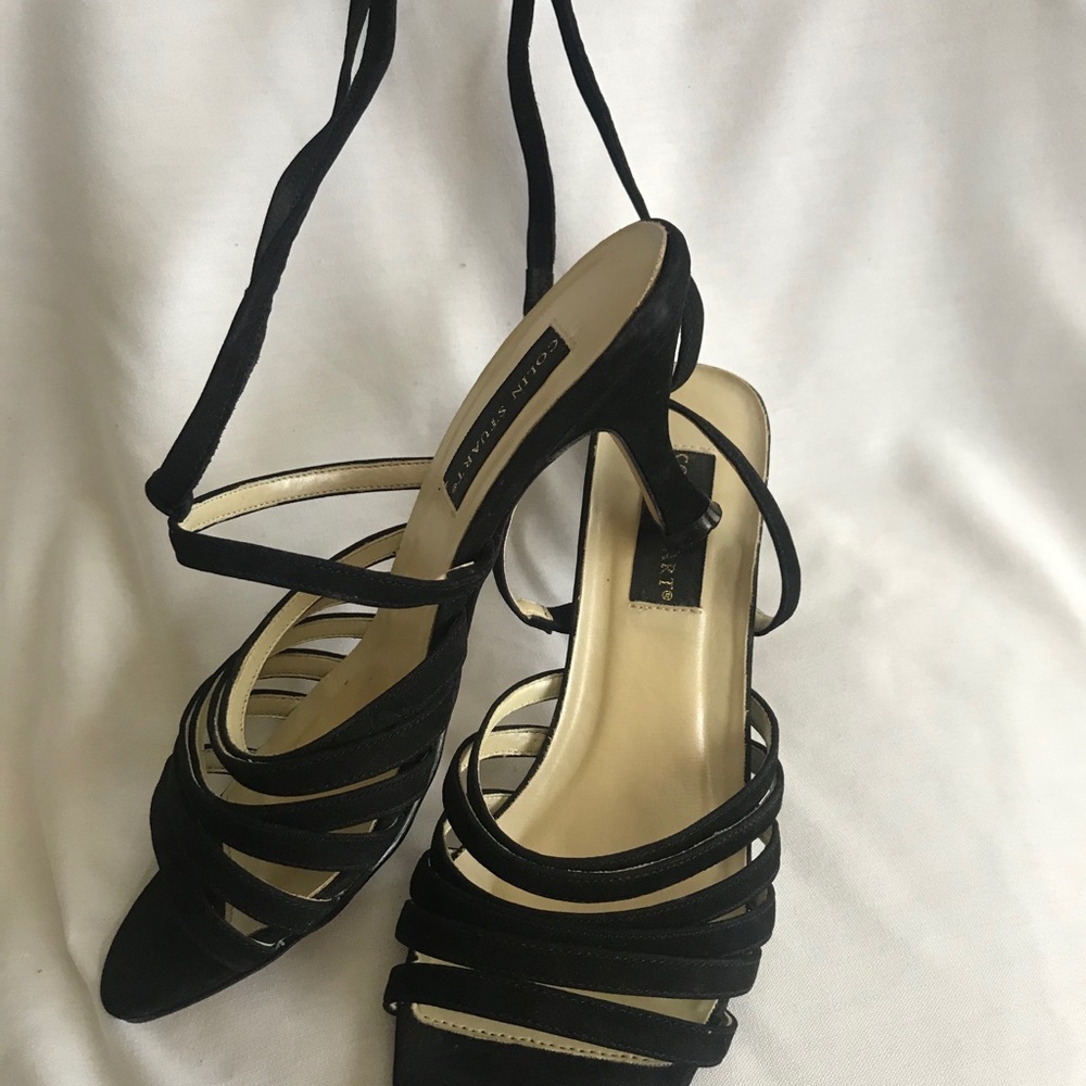 Colin Stuart black suede wrap around heels